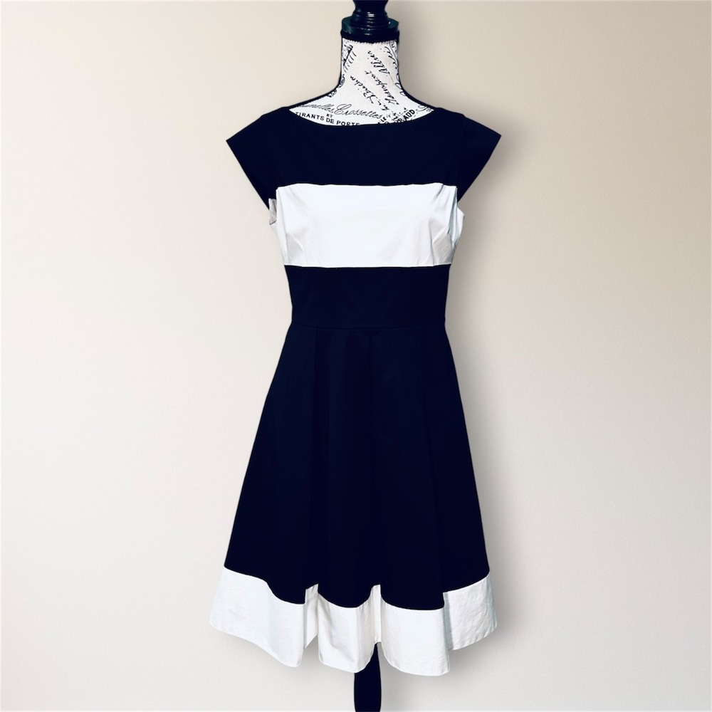 Kate Spade Adette Fit Flare Dress 10 Black White Cocktail Spring Wedding Guest - Picture 2 of 10